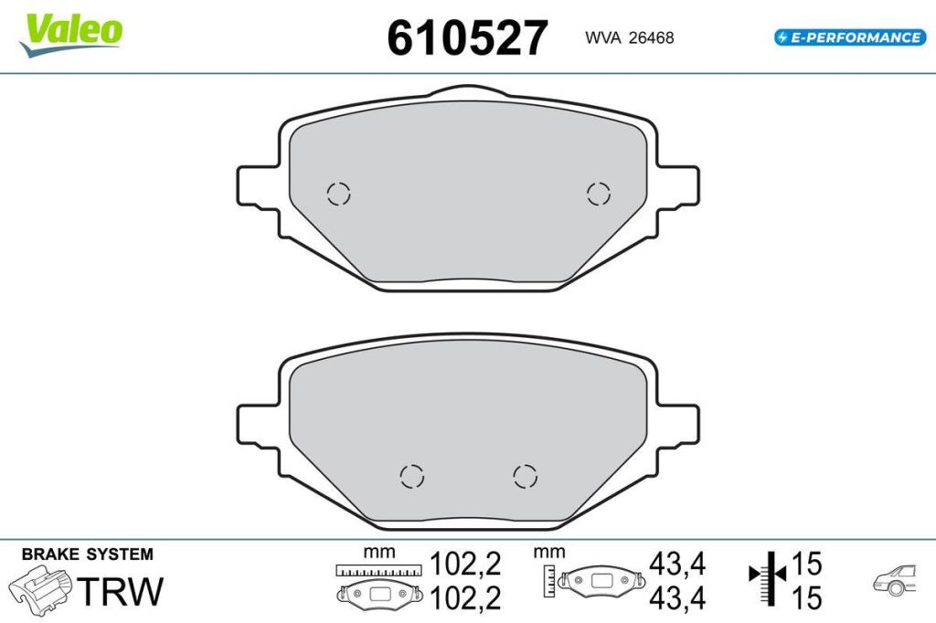 Jeu de 4 plaquettes de frein VALEO ref. 610527